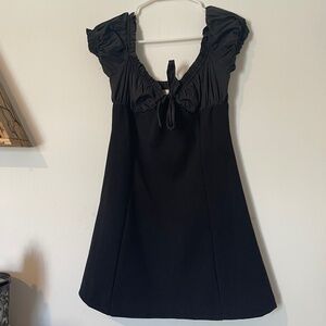 Rebecca Taylor Black Ruffle Trim Fit & Flare Dress